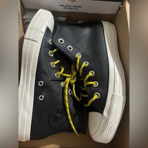 Converse Black High-Top Sneakers with Yellow Laces